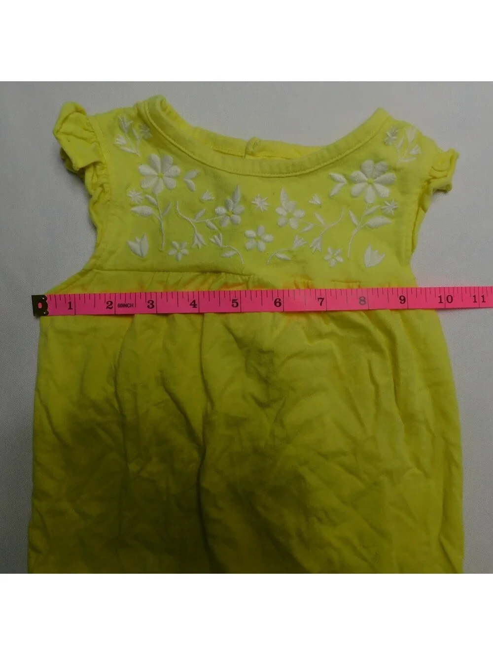 Carters Baby Girls 18 Months Yellow Romper Embroidered Floral White Flowers One